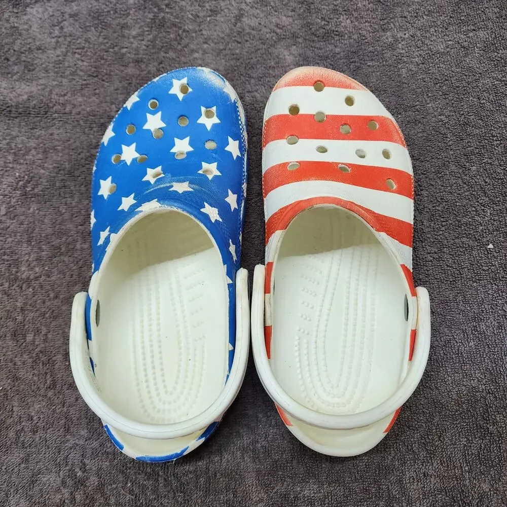 Patriotic crocs Red white blue shoes sandals size men 4 women 6 b54